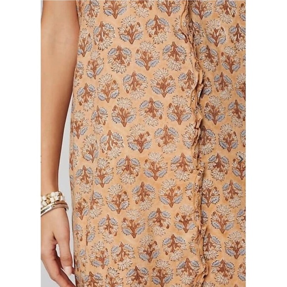 J Jill Elements Elliptical Dress Midi Peach Floral Sleeveless Medium Cottagecore - Picture 4 of 13
